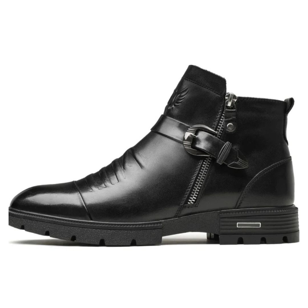 Botines de cuero negra con cremallera lateral para un look atrevido y sofisticado